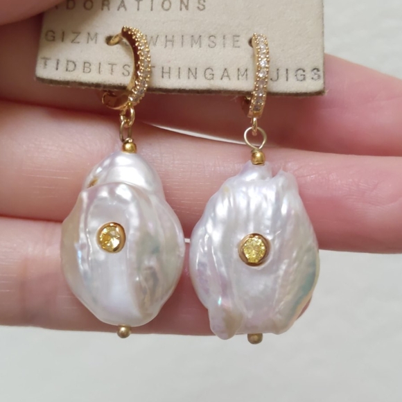 Anthropologie Paved Pearl CZ Earrings November NWT - Picture 2 of 11